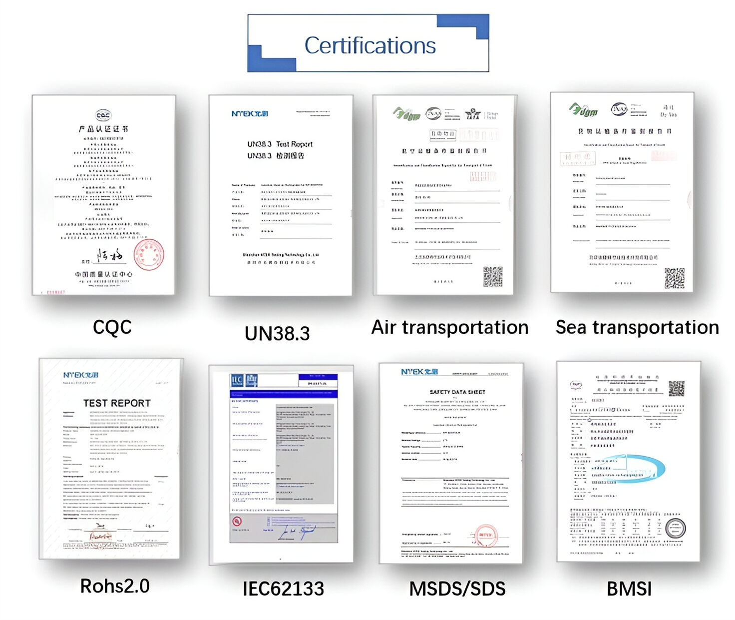 HomSolar lithium battery pack test certificate